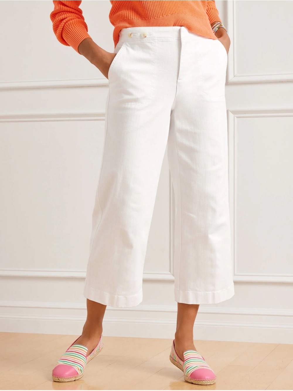 Talbots White Cropped Wide-Leg Denim Sz 8